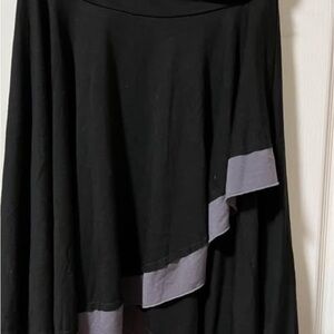 Black and Gray Midi A-Line Skirt with Asymmetrical High-Low Design